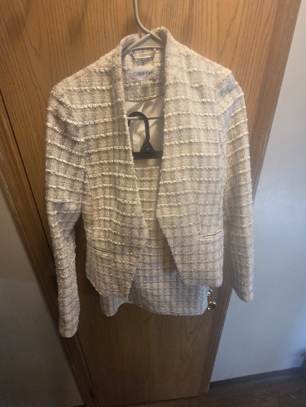 Calvin Klein Women's Cream Textured Open-Front Jacket